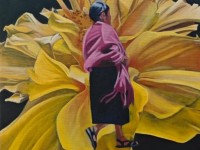 29-FLOR-AMARILLA-Y-MUJER-CON-REBOZO-ROSA-OIL-16X20